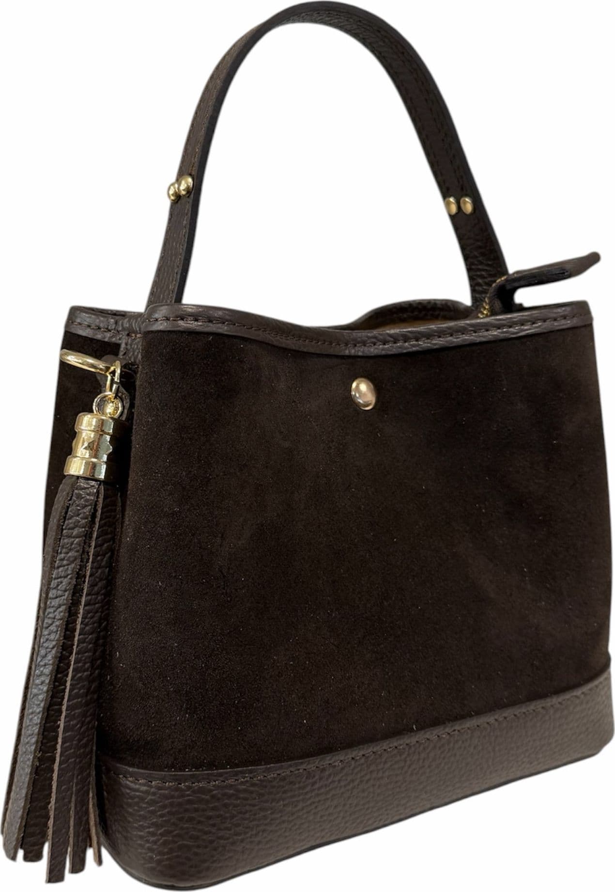 Modarno Borsa Secchiello Grande in camoscio con dettagli in vera pelle 25x14x23 cm - 2