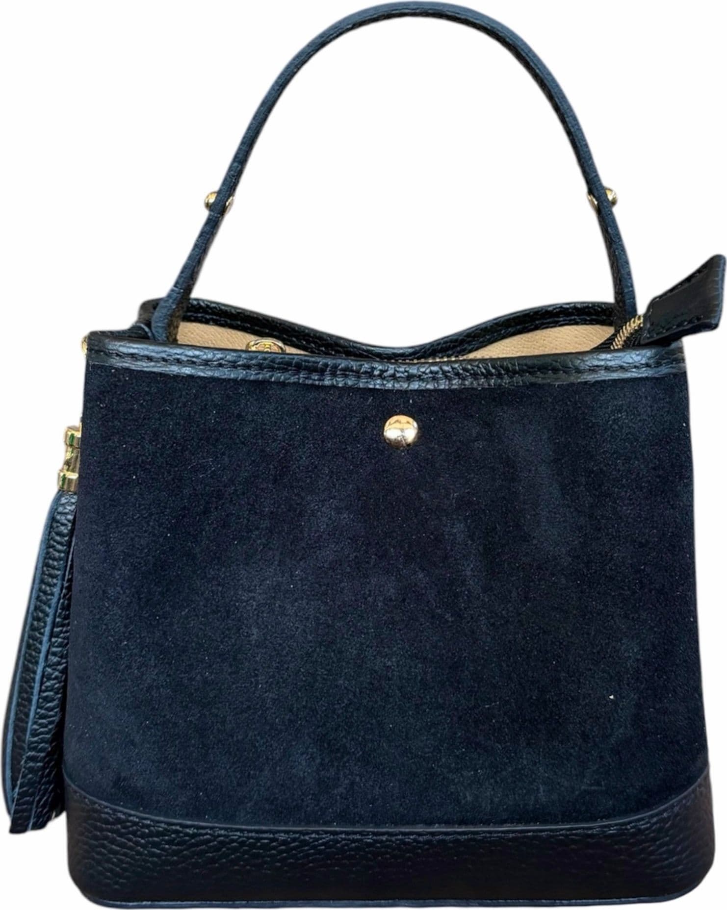 Modarno Borsa Secchiello Grande in camoscio con dettagli in vera pelle 25x14x23 cm - 12