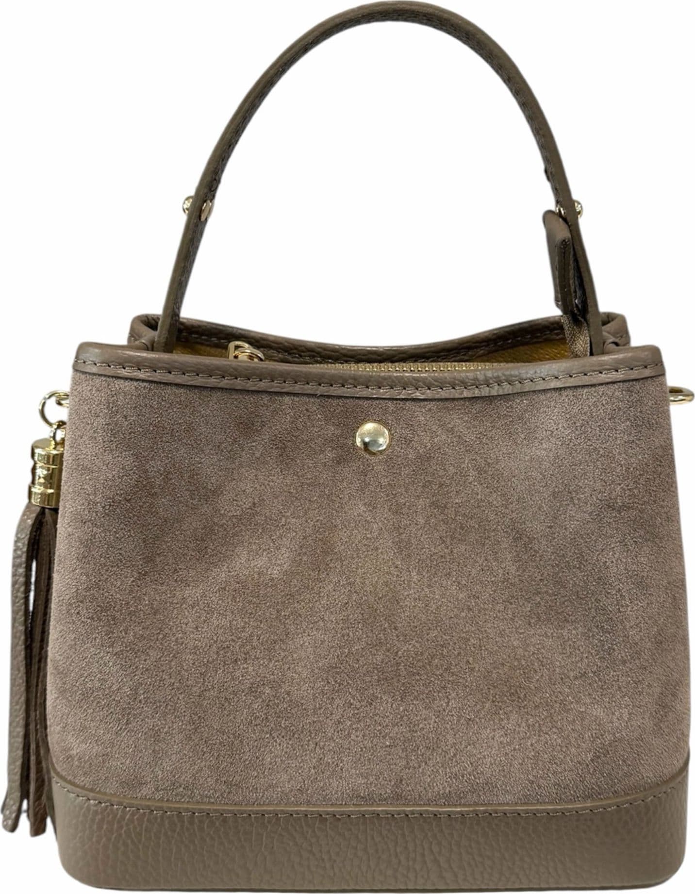 Modarno Borsa Secchiello Grande in camoscio con dettagli in vera pelle 25x14x23 cm - 13