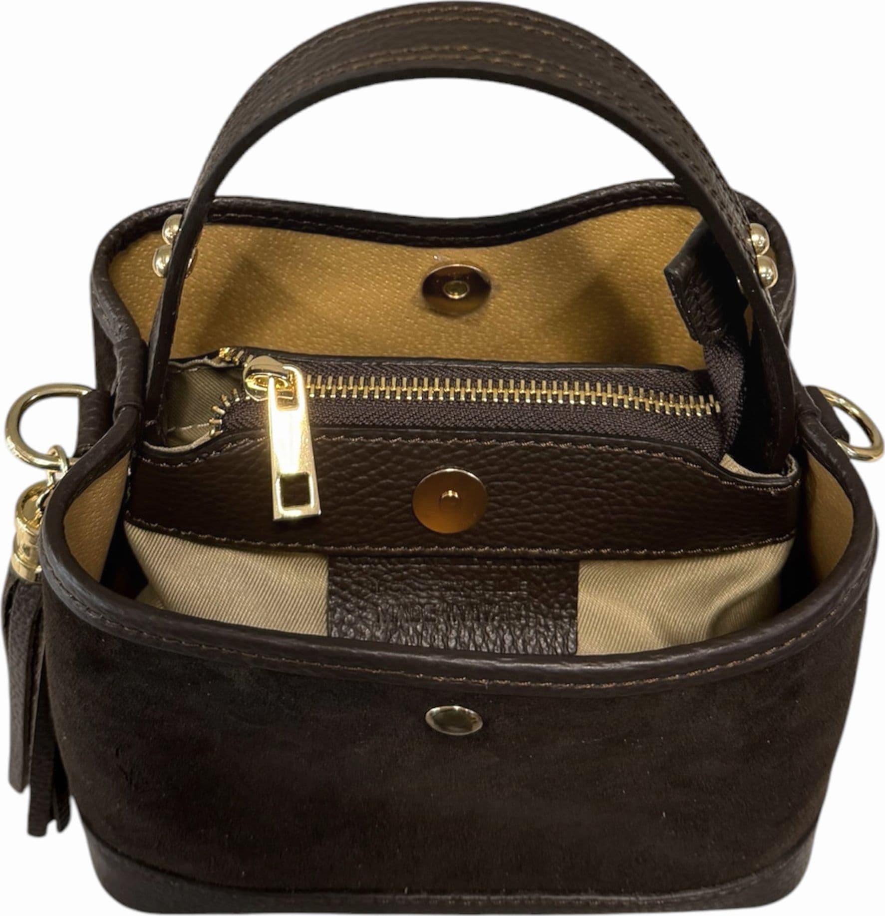 Modarno Borsa Secchiello Grande in camoscio con dettagli in vera pelle 25x14x23 cm - 3