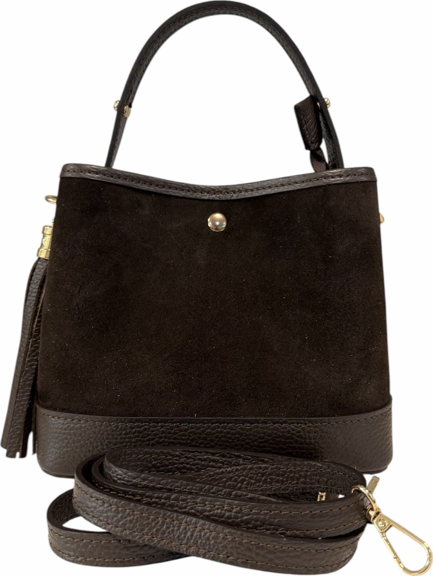 Modarno Borsa Secchiello Grande in camoscio con dettagli in vera pelle 25x14x23 cm - 4