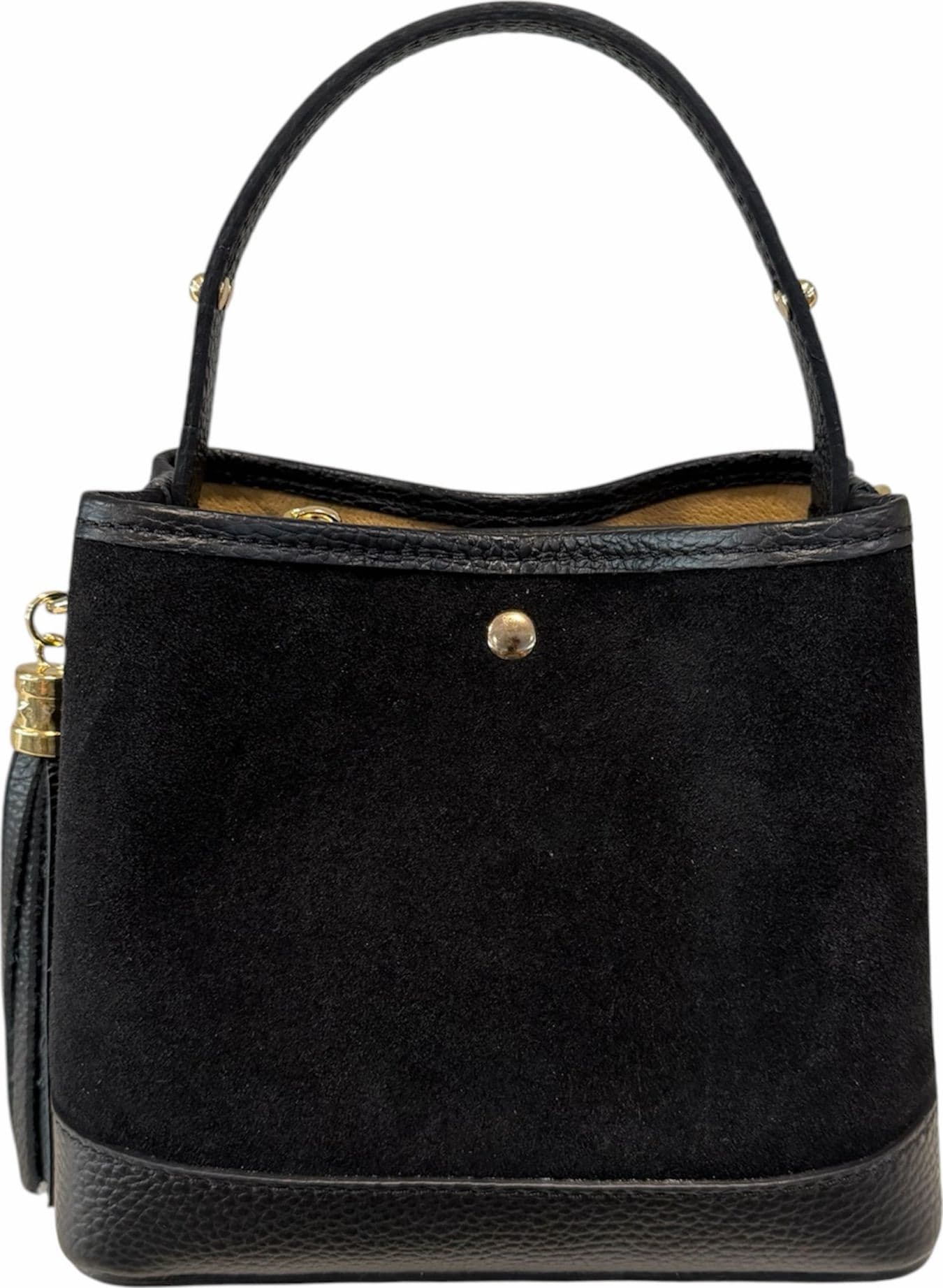 Modarno Borsa Secchiello Grande in camoscio con dettagli in vera pelle 25x14x23 cm - 8