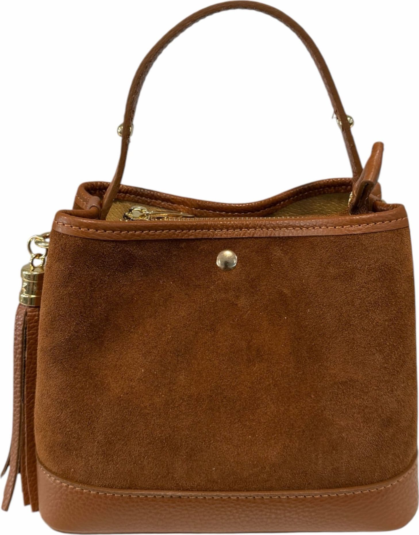 Modarno Borsa Secchiello Grande in camoscio con dettagli in vera pelle 25x14x23 cm - 9
