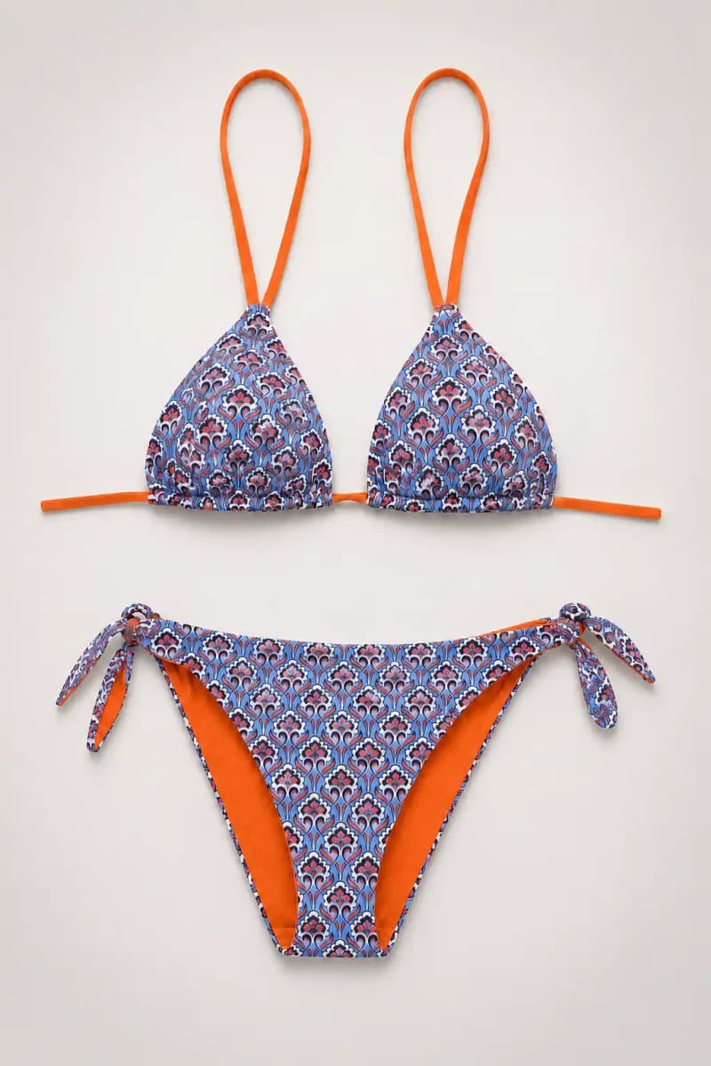 Bikini triangolo e slip annodato fantasia fiori | JUSTMINE - 2