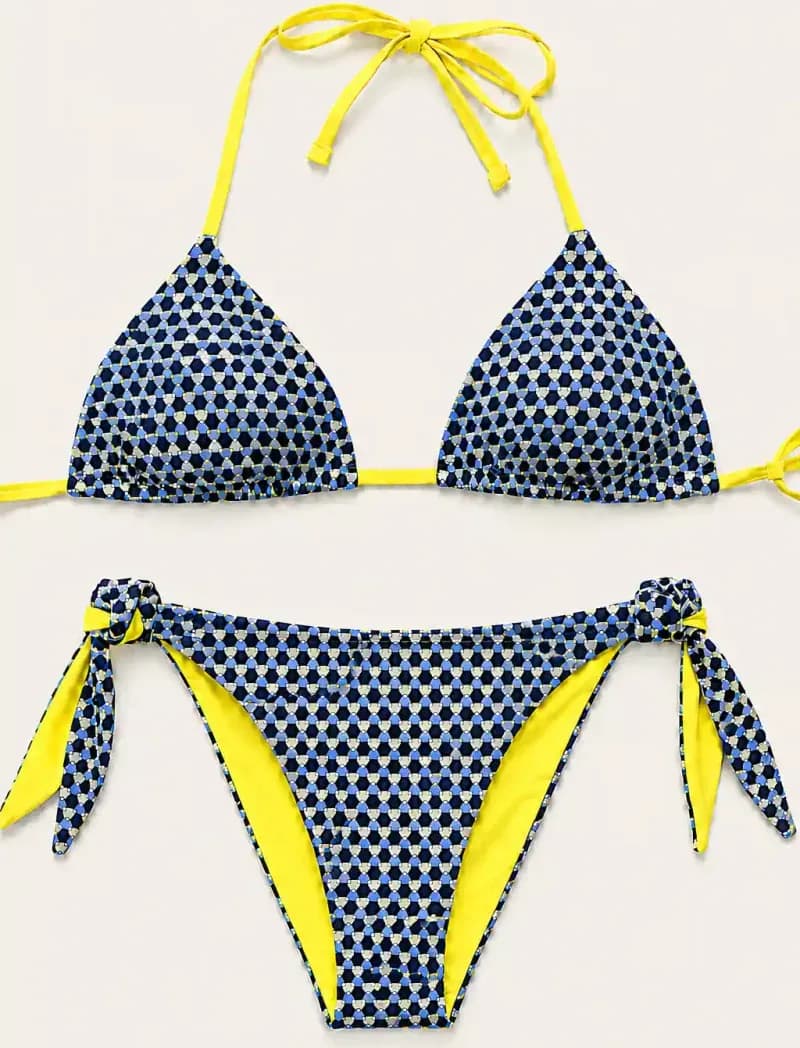 Bikini triangolo e slip annodato fantasia geometrica | JUSTMINE - 2