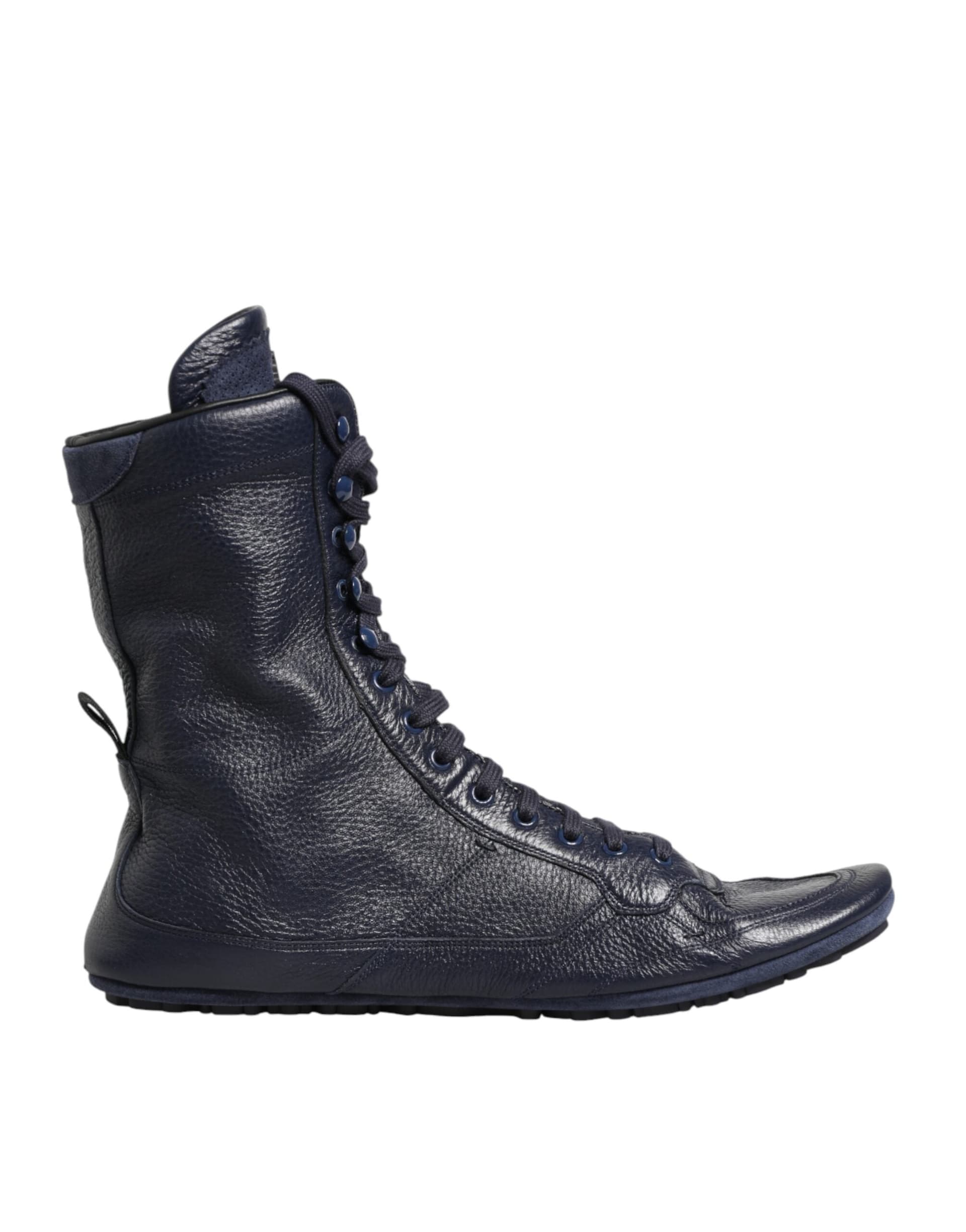 Dolce & Gabbana Dark Blue Deer Leather Mid Calf Boots Shoes - 6