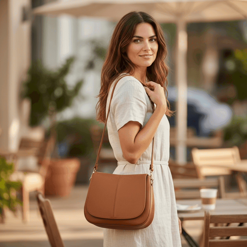 Modarno Borsa donna a Spalla in vera pelle "Peach" 27x9x21 cm - 5
