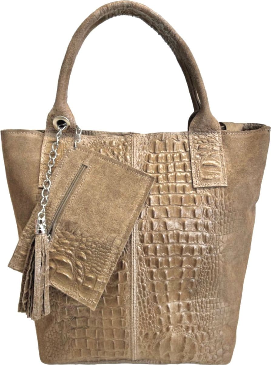 Modarno Borsa donna a mano in camoscio Effetto Cocco 26x16x35 cm - 11