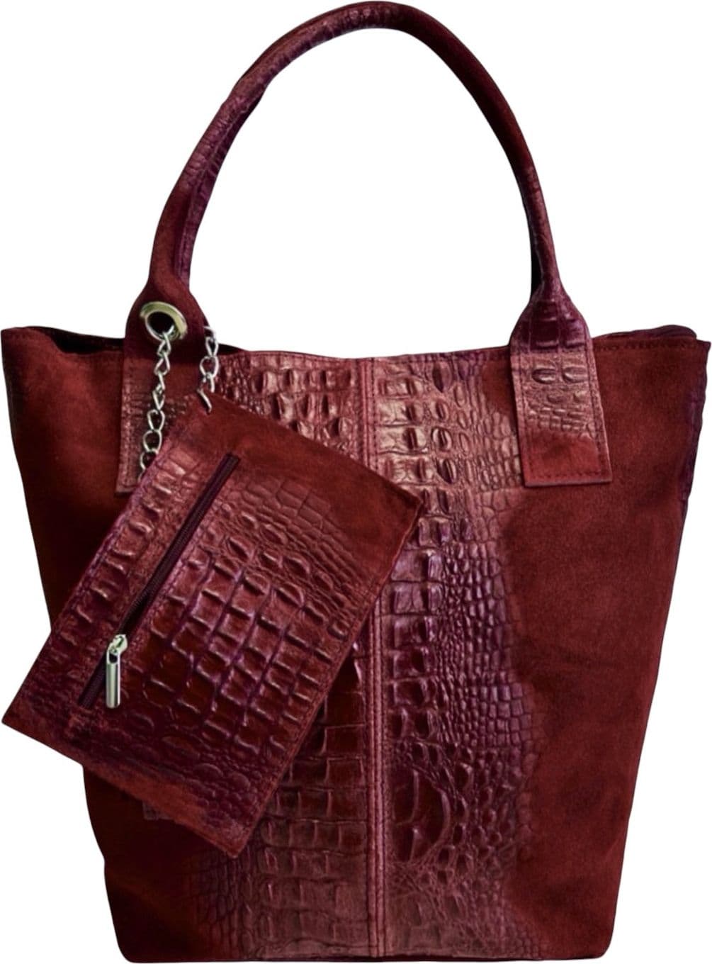 Modarno Borsa donna a mano in camoscio Effetto Cocco 26x16x35 cm - 12