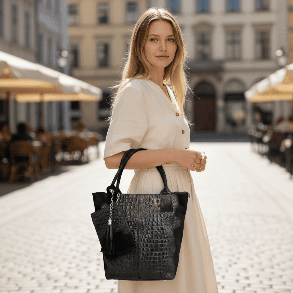 Modarno Borsa donna a mano in camoscio Effetto Cocco 26x16x35 cm - 3