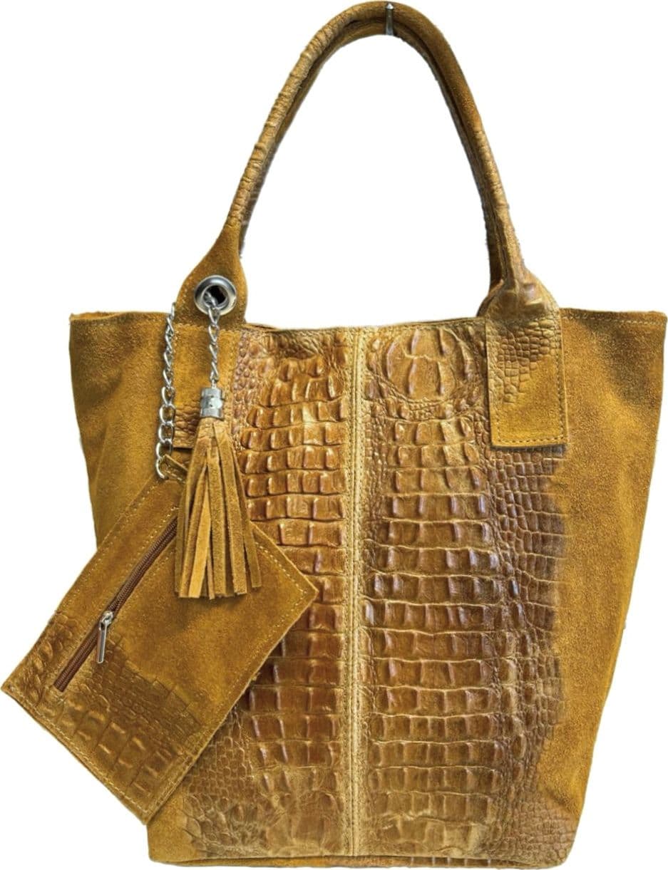 Modarno Borsa donna a mano in camoscio Effetto Cocco 26x16x35 cm - 6