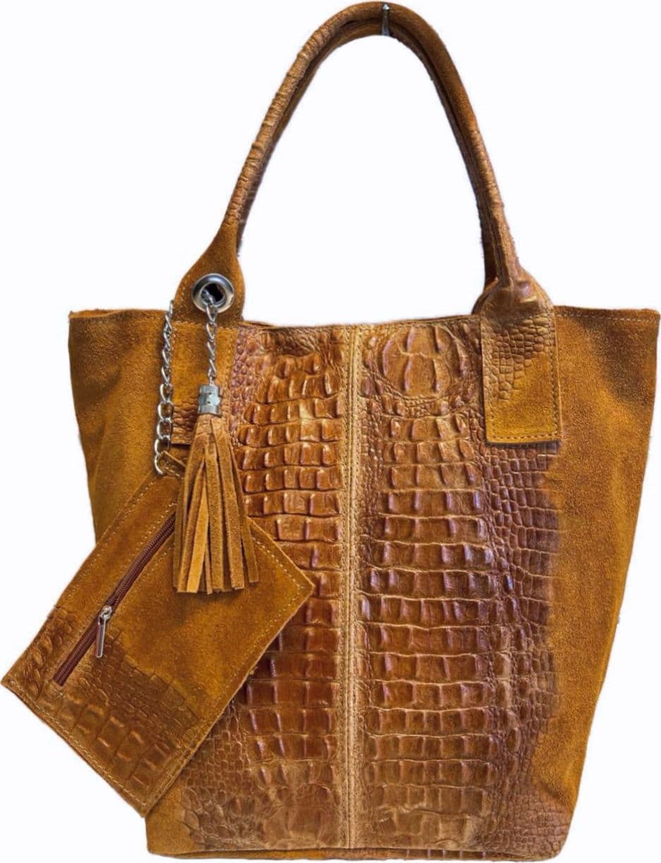 Modarno Borsa donna a mano in camoscio Effetto Cocco 26x16x35 cm - 7