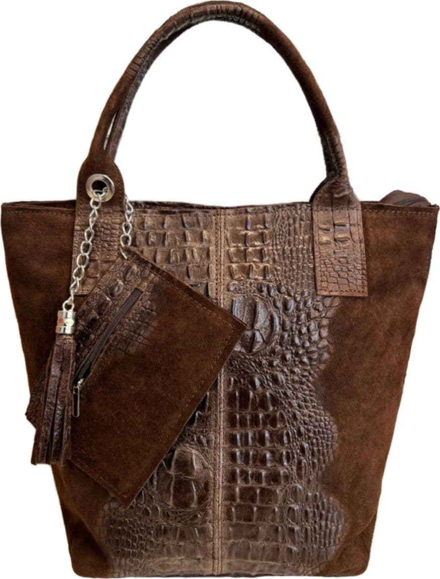 Modarno Borsa donna a mano in camoscio Effetto Cocco 26x16x35 cm - 8
