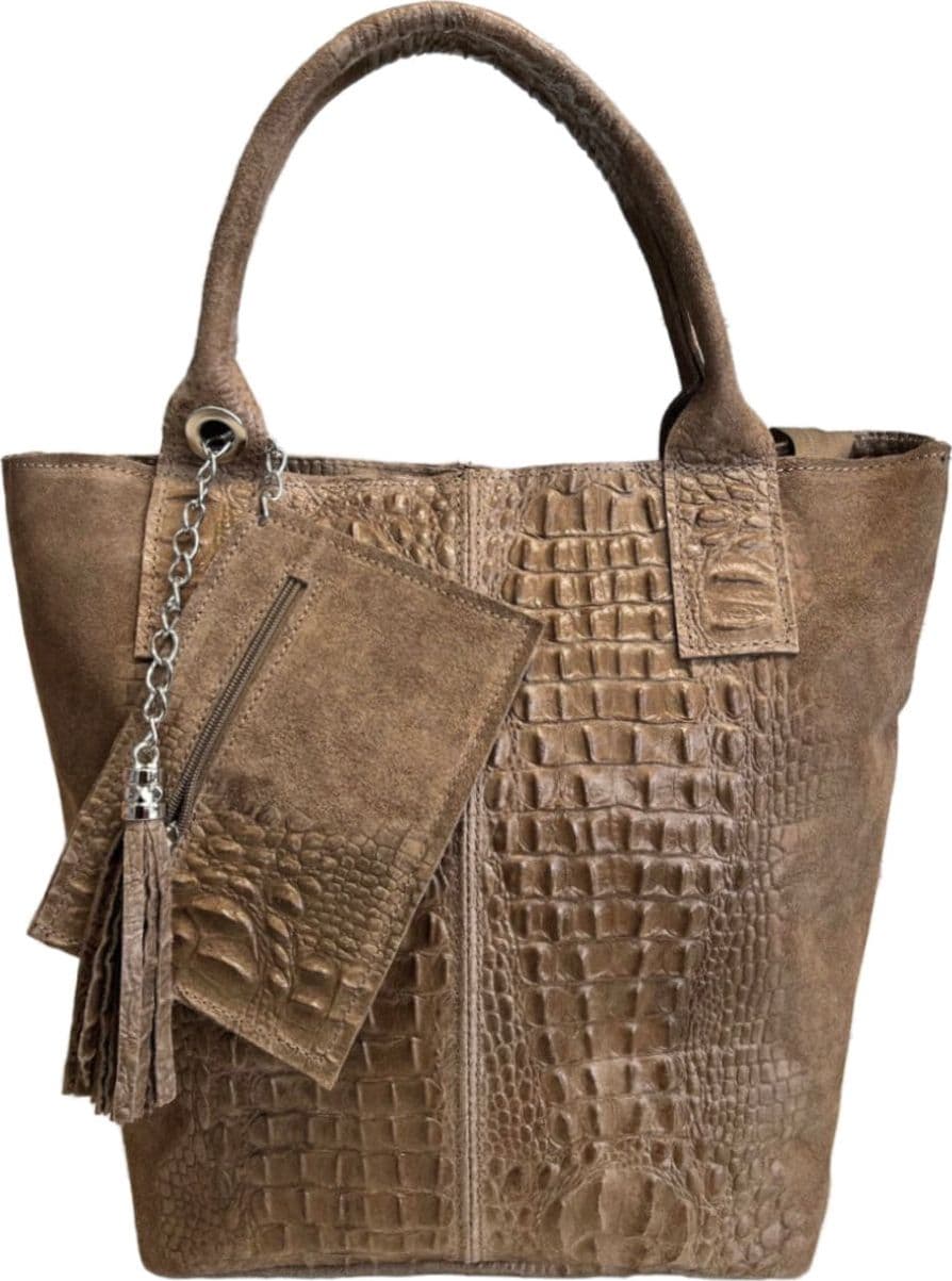 Modarno Borsa donna a mano in camoscio Effetto Cocco 26x16x35 cm - 10