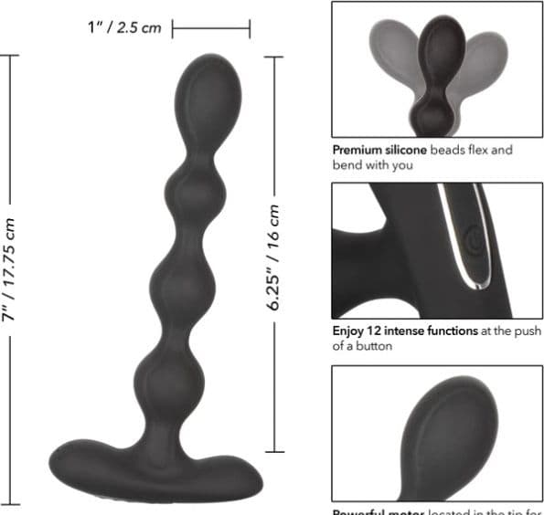 Plug anale Eclipse 16 cm flessibile a perle  12 funzioni silicone nero USB - 2