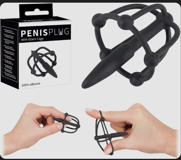 You2Toys Penis Plug Glans Cage Dilatatore Uretrale Silicone Nero 5,7 cm - 9