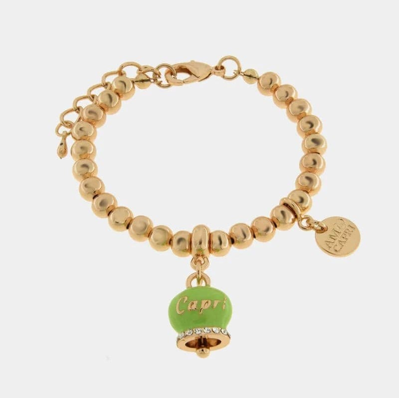 BySimon  -  Bracciale in Metallo con campanella portafortuna verde greenery