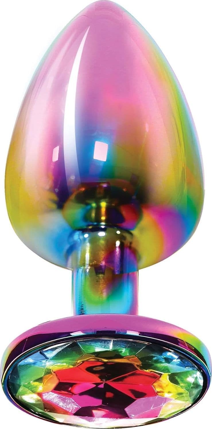 Plug Anale alluminio Large twilight con gioiello Rainbow dilatatore ano metallo - 3