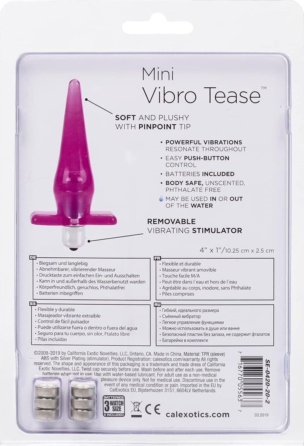 Plug anale vibrante 12 / 10 cm viola Vibro Tease waterproof vibrazioni 10 x USB - 5