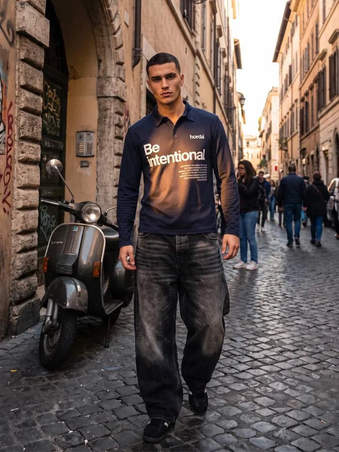 Polo Navy 180g Piqué Cotone Made in Italy | Horda - 2