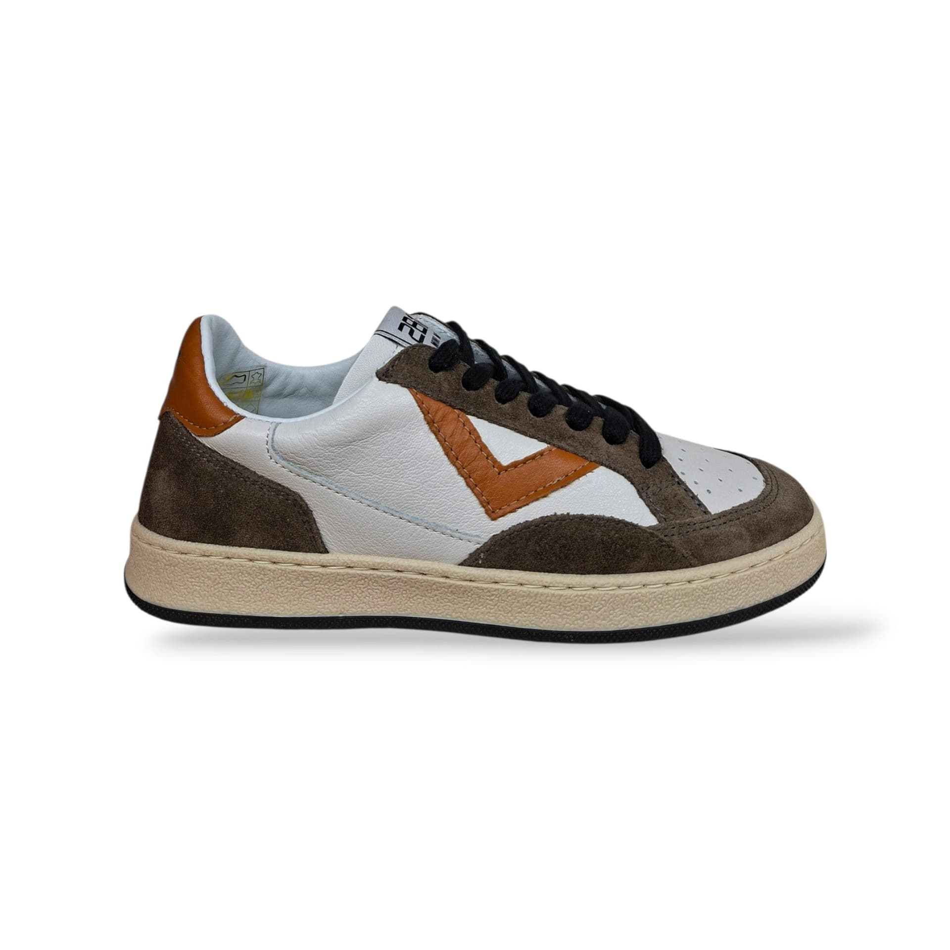 2B12 Play Junior Sneakers Bambini Ragazzi Marrone Arancione Nero Bianco | Taglia 35-39 | Pelle Suede Lacci | Scarpetteria Gica
