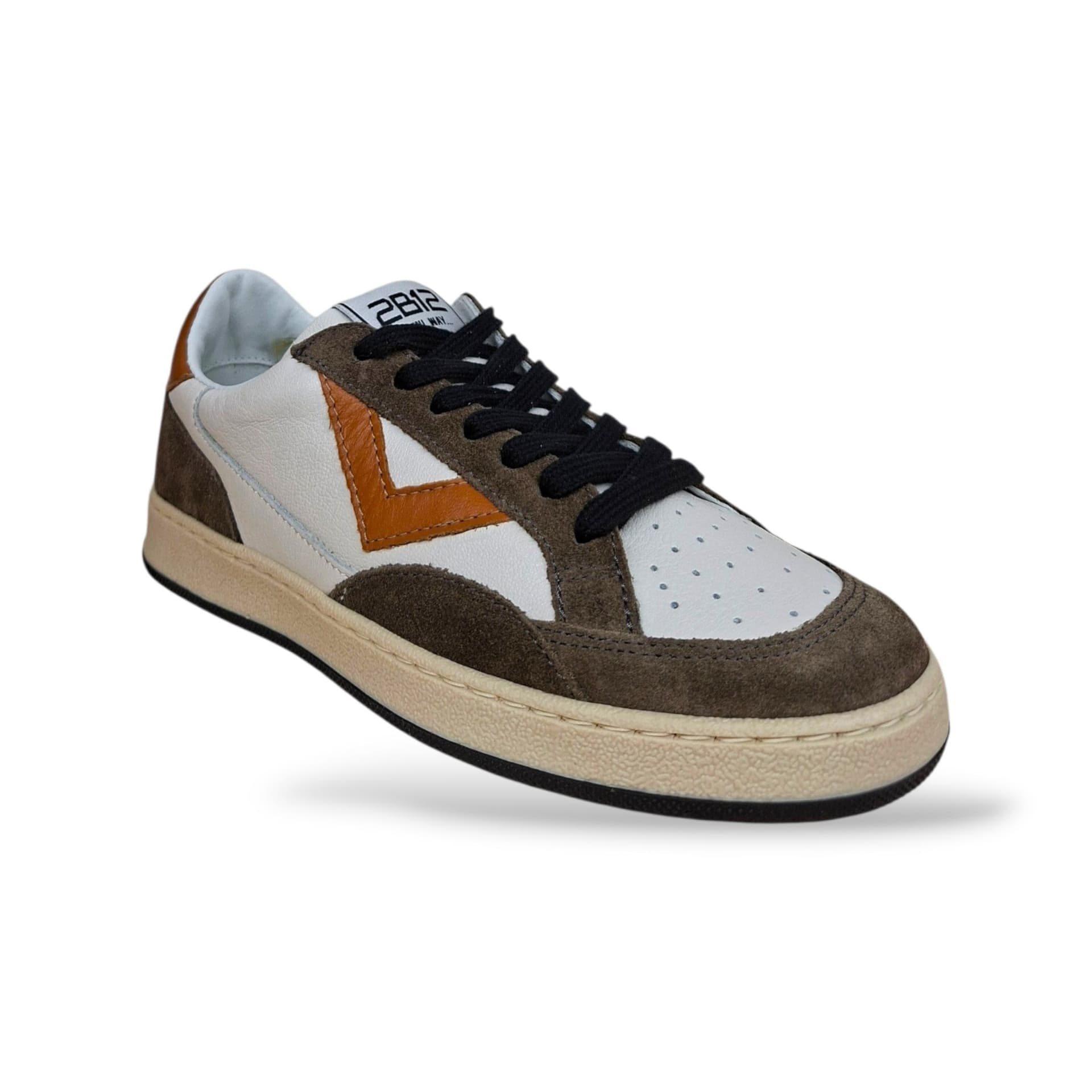 2B12 Play Junior Sneakers Bambini Ragazzi Marrone Arancione Nero Bianco | Taglia 35-39 | Pelle Suede Lacci | Scarpetteria Gica - 2