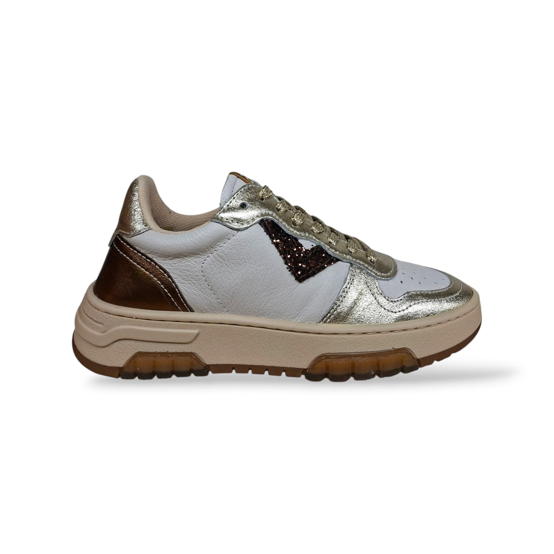 2B12 Hyper Junior Sneakers Bambine Ragazze Bronzo Platino Bianco | Taglia 35-39 | Pelle Lacci | Made in Italy | Scarpetteria Gica