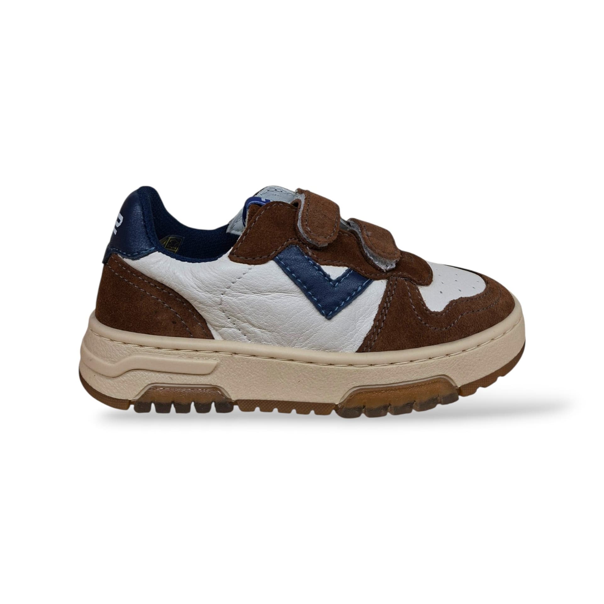 2B12 Hyper Sneakers Bambini Ragazzi Blue Marrone Bianco | Taglia 22-34 | Pelle Suede Velcro | Made in Italy | Scarpetteria Gica
