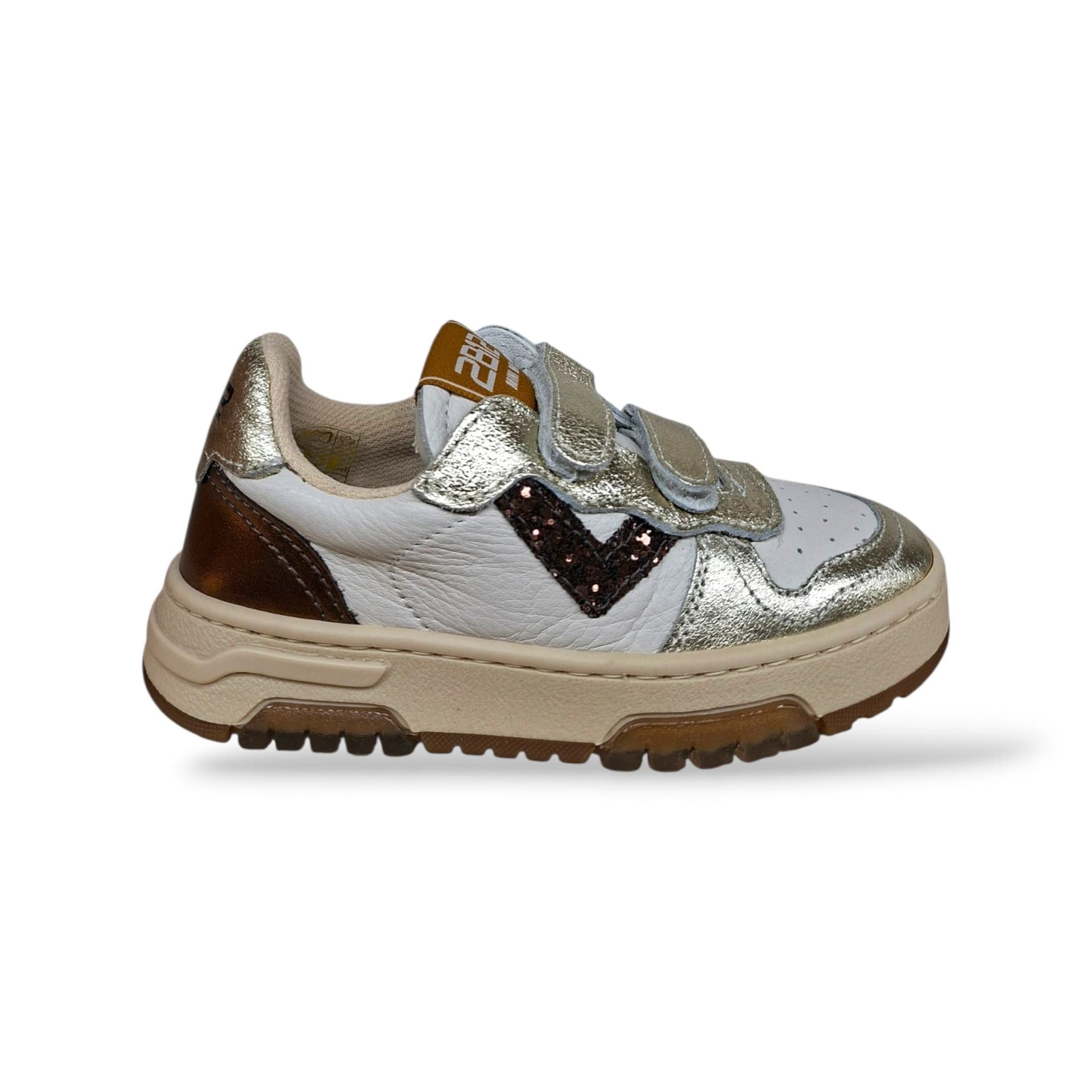 2B12 Hyper Sneakers Bambine Ragazze Bronzo Platino Bianco | Taglia 22-34 | Pelle Velcro | Made in Italy | Scarpetteria Gica