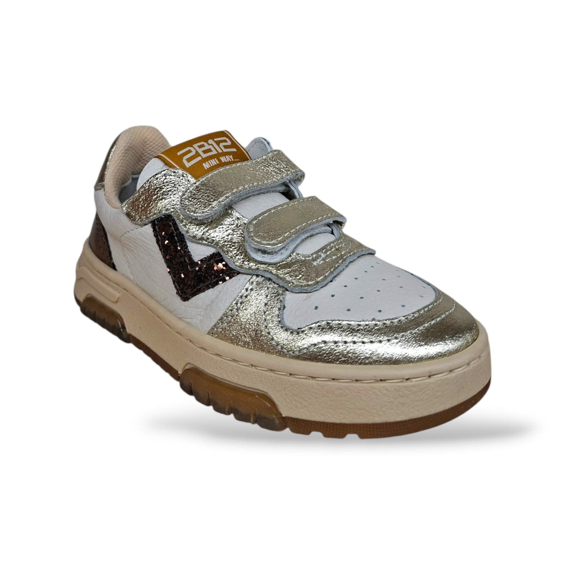 2B12 Hyper Sneakers Bambine Ragazze Bronzo Platino Bianco | Taglia 22-34 | Pelle Velcro | Made in Italy | Scarpetteria Gica - 2