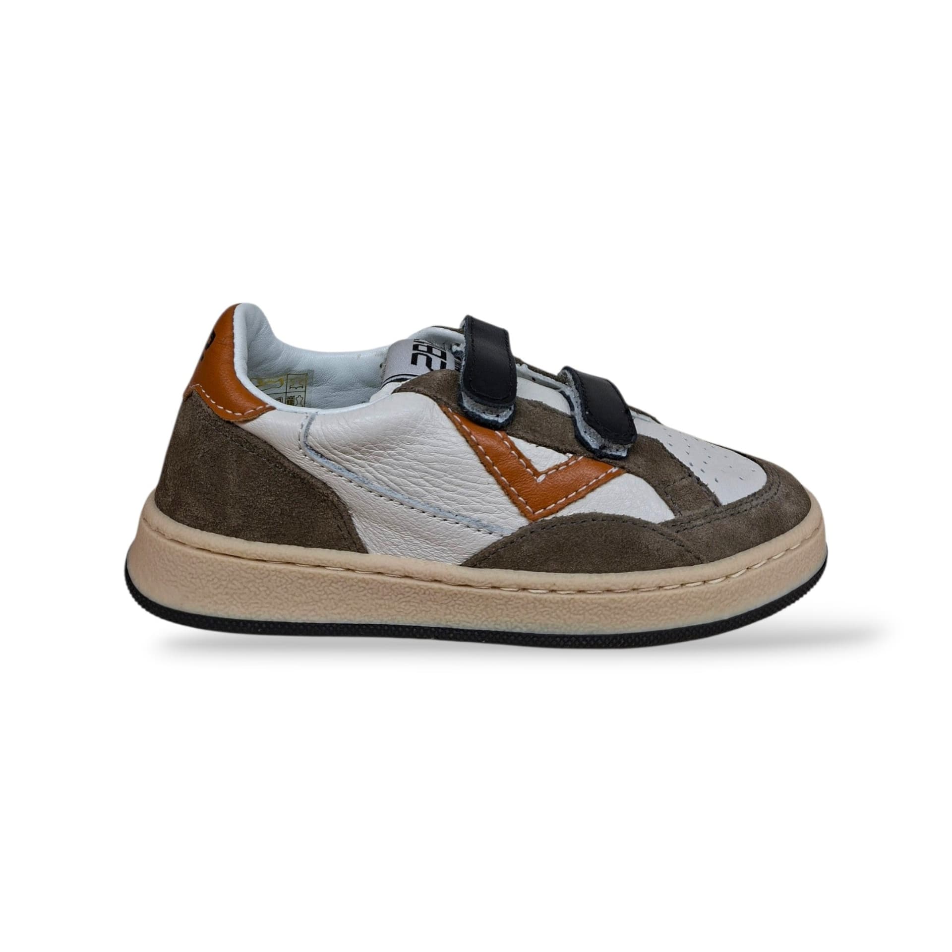 2B12 Play Sneakers Bambini Ragazzi Marrone Arancione Nero Bianco | Taglia 22-34 | Pelle Suede Velcro | Scarpetteria Gica