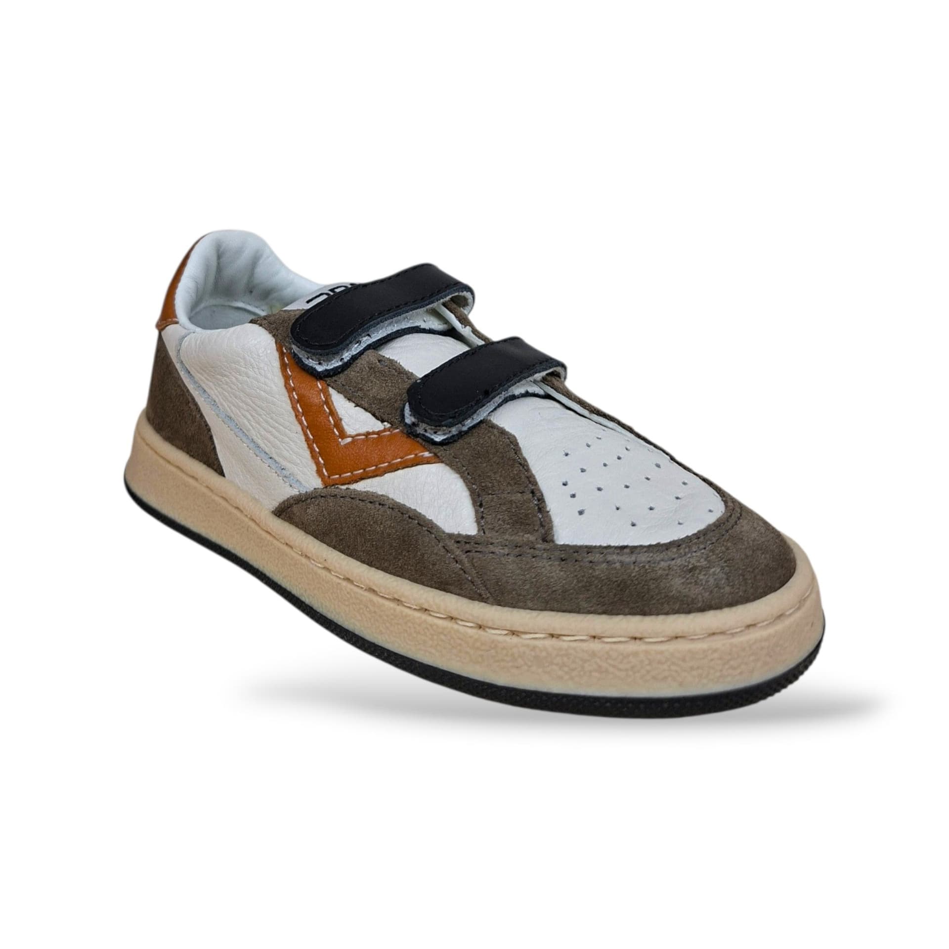 2B12 Play Sneakers Bambini Ragazzi Marrone Arancione Nero Bianco | Taglia 22-34 | Pelle Suede Velcro | Scarpetteria Gica - 2