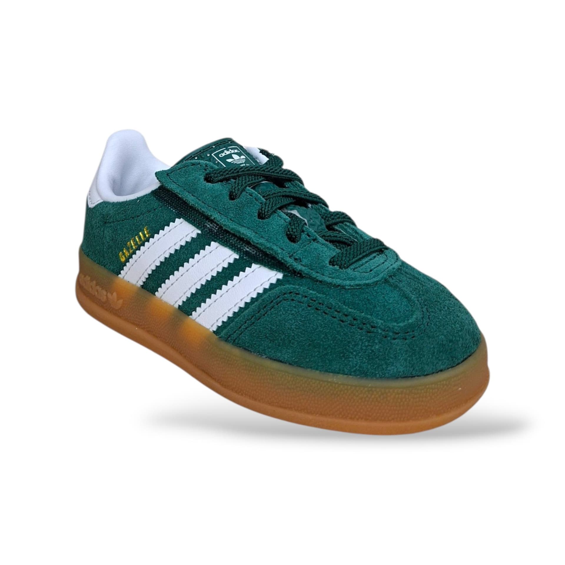 Adidas Gazelle Indoor Sneakers Bambini Verdone Bianco Camel | Taglia 22-27 | Suede Velcro | Scarpetteria Gica - 2