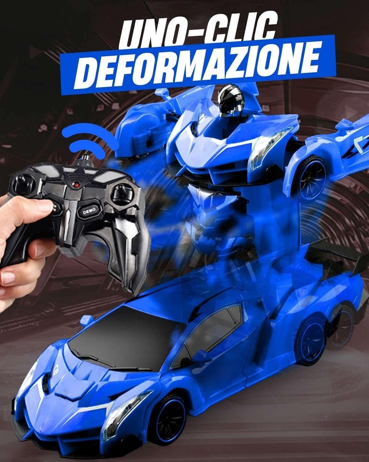 Auto Telecomandata Robot Trasformabile 1:18 2.4GHz 360° Luci LED USB Bambini Blu - 3