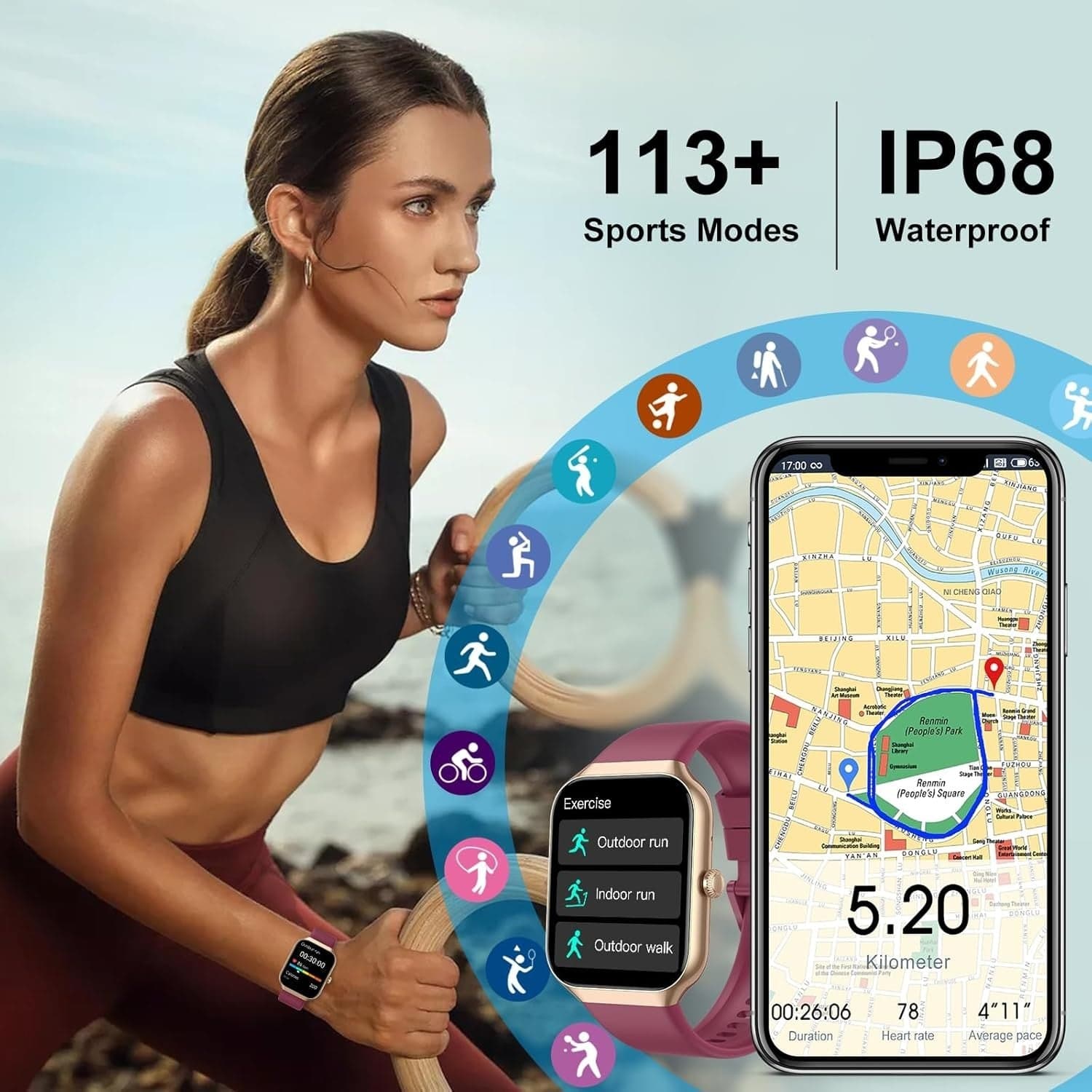 HOIFA P98 Smartwatch Uomo Donna 1,96" Chiamate SpO2 Cardio Sonno 113+ Sport IP68 - 6