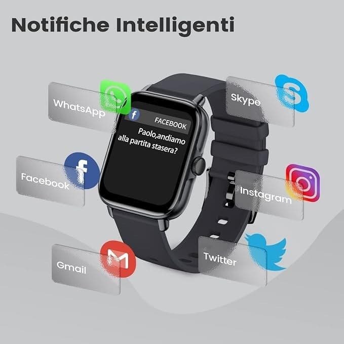 Smartwatch Uomo 1,7" Chiamate Bluetooth SpO2 Cardio Sonno 28 Sport IP67 Y22 Nero - 2