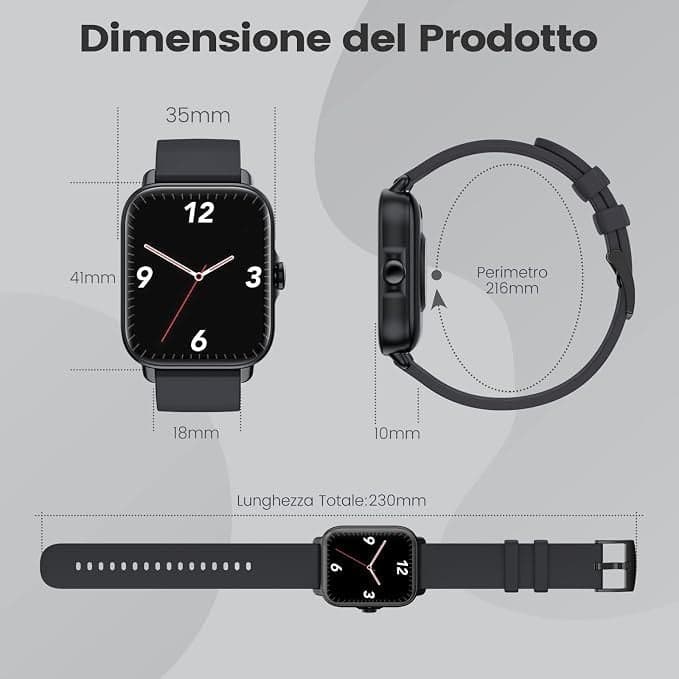 Smartwatch Uomo 1,7" Chiamate Bluetooth SpO2 Cardio Sonno 28 Sport IP67 Y22 Nero - 3