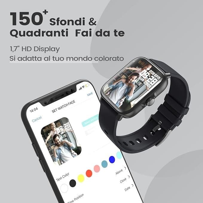 Smartwatch Uomo 1,7" Chiamate Bluetooth SpO2 Cardio Sonno 28 Sport IP67 Y22 Nero - 4