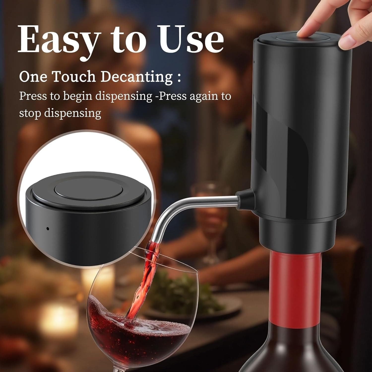 Aeratore Versatore Vino Elettrico USB-C Ricaricabile Dispenser Automatico Nero - 3