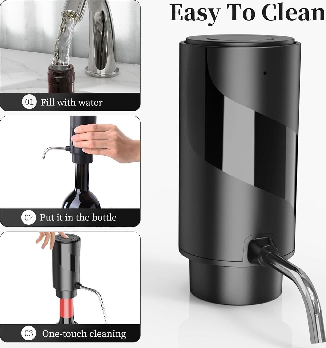 Aeratore Versatore Vino Elettrico USB-C Ricaricabile Dispenser Automatico Nero - 7