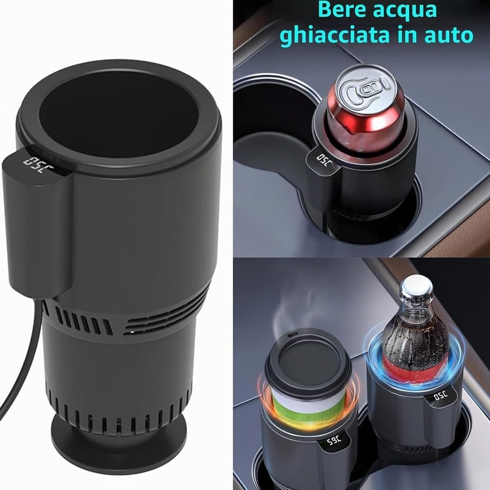 PORTABICCHIERI AUTO CON INDICATORE TEMPERATURA LED RAFFREDDAMENTO RISCALDAMENTO LATTINE - 4