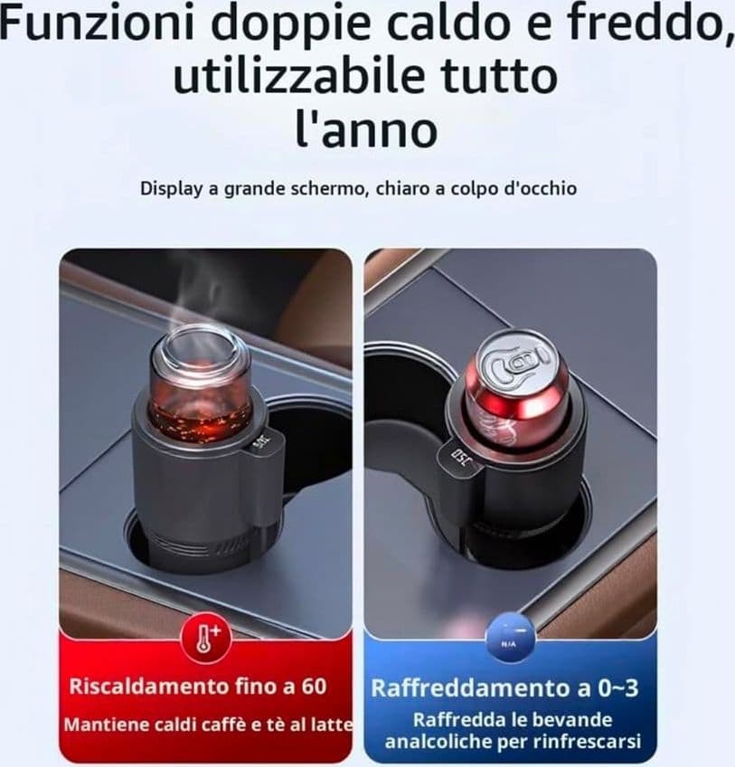 PORTABICCHIERI AUTO CON INDICATORE TEMPERATURA LED RAFFREDDAMENTO RISCALDAMENTO LATTINE - 7