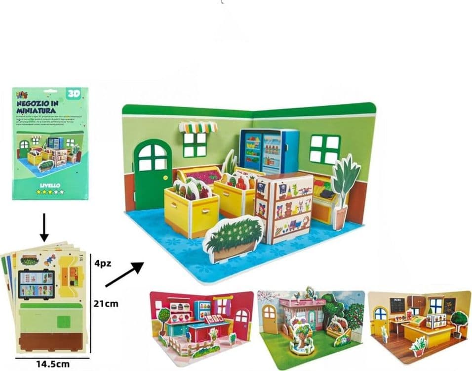 KIT 12PZ PUZZLE 3D A FORMA DI NEGOZIO IN MINIATURA PER BAMBINI COSTRUZIONE FAI DA TE 32396 - 2