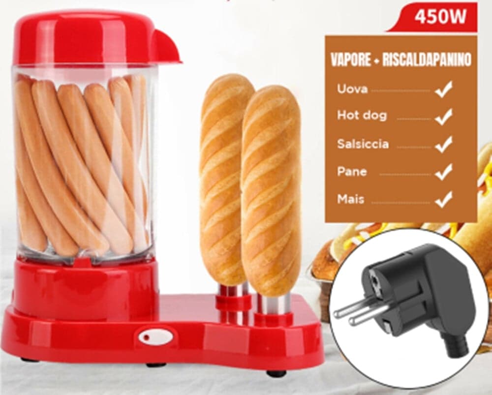 MACCHINA PER HOT DOG CUOCI WURSTEL 450 W CONTENITORE COTTURA A VAPORE CON PORTA PANINO - 3