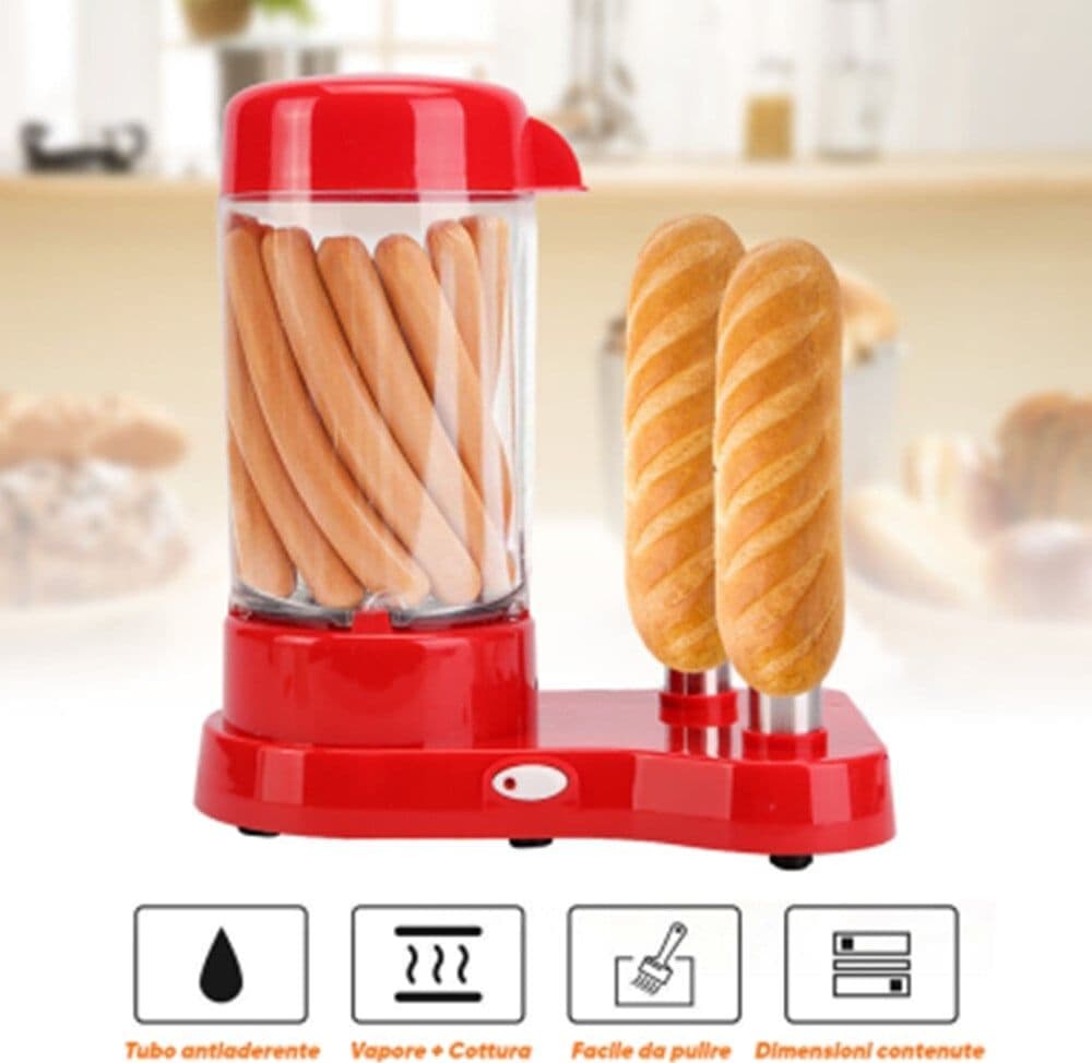 MACCHINA PER HOT DOG CUOCI WURSTEL 450 W CONTENITORE COTTURA A VAPORE CON PORTA PANINO - 7