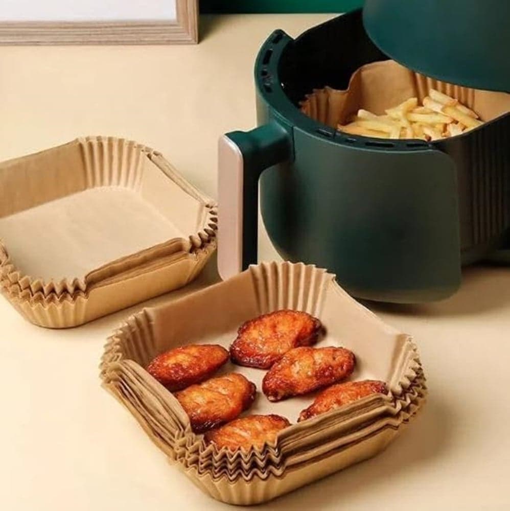 CARTA FORNO PER FRIGGITRICE AD ARIA 50PZ QUADRATI ANTIADERENTE USO SENZA OLIO USA E GETTA - 3