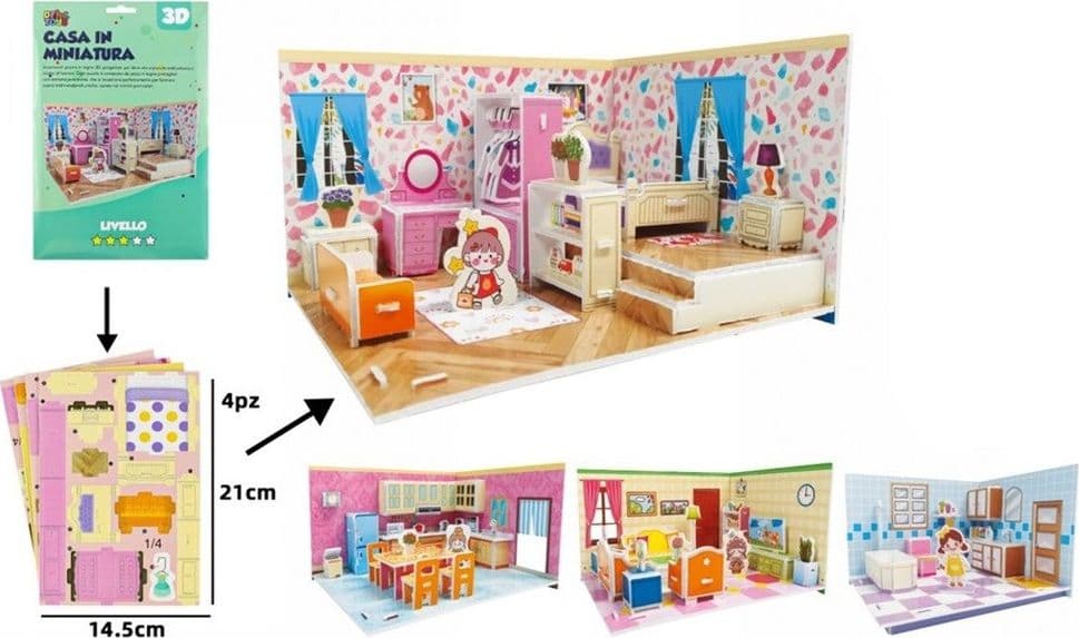 KIT 12PZ PUZZLE 3D FORMA STANZE CASA IN MINIATURA PER BAMBINI COSTRUZIONE FAI DA TE 32397 - 2