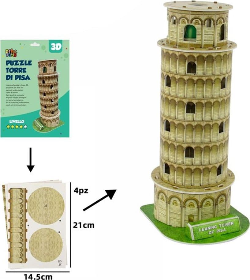 KIT PUZZLE 3D FORMA TORRE DI PISA IN MINIATURA PER BAMBINI COSTRUZIONE FAI DA TE 32399 - 2