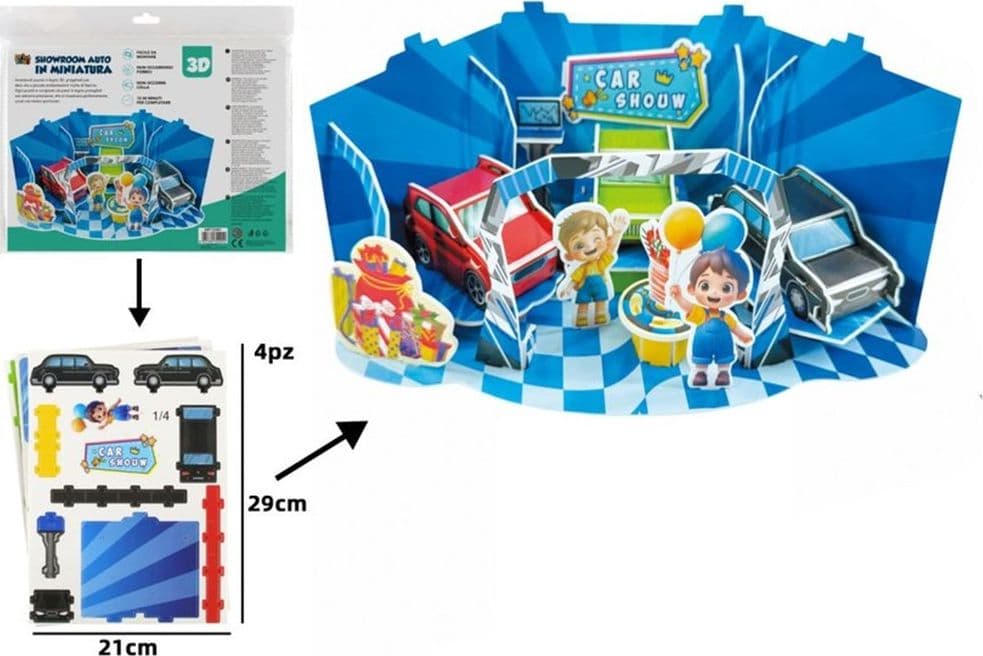 KIT PUZZLE 3D FORMA SHOWROOM AUTO IN MINIATURA PER BAMBINI COSTRUZIONE FAI DA TE 32401 - 2