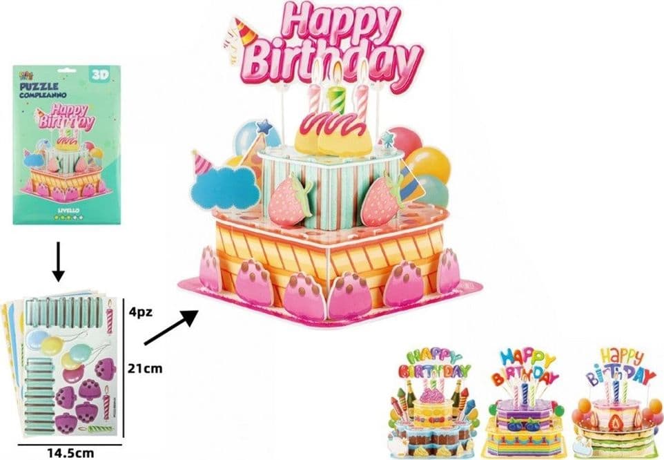 KIT 12 PZ PUZZLE 3D FORMA TORTA DI COMPLEANNO PER BAMBINI COSTRUZIONE FAI DA TE 32398 - 2
